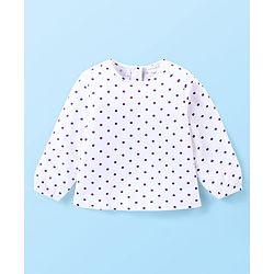 Babyhug Cotton Knit Full Sleeves Polka Doted Top with Floral Printed Dungaree - White & Purple