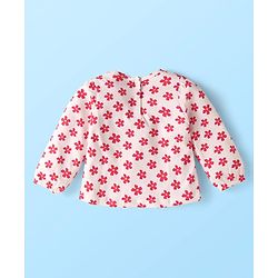 Babyhug Single Jersey Knit Dungaree & Full Sleeves Floral Printed T-Shirt - Dark Pink & White