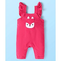 Babyhug Single Jersey Knit Dungaree & Full Sleeves Floral Printed T-Shirt - Dark Pink & White