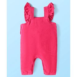 Babyhug Single Jersey Knit Dungaree & Full Sleeves Floral Printed T-Shirt - Dark Pink & White