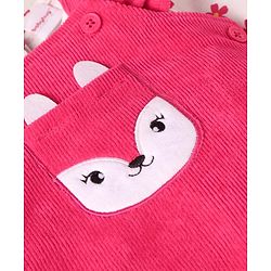 Babyhug Single Jersey Knit Dungaree & Full Sleeves Floral Printed T-Shirt - Dark Pink & White