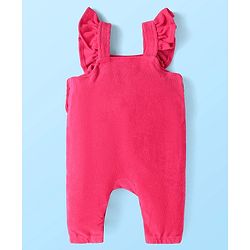 Babyhug Single Jersey Knit Dungaree & Full Sleeves Floral Printed T-Shirt - Dark Pink & White