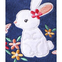 Babyhug Single Jersey Knit Dungaree & T-Shirt With Floral & Animal Embroidery - Pink & Navy