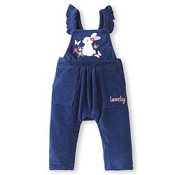 Babyhug Single Jersey Knit Dungaree & T-Shirt With Floral & Animal Embroidery - Pink & Navy