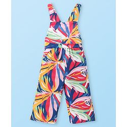 Babyhug Single Jersey Knit Full Sleeves Solid T-Shirt and Dungaree Set Floral Print - Blue Yellow & White
