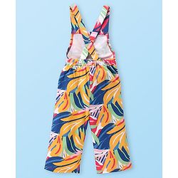 Babyhug Single Jersey Knit Full Sleeves Solid T-Shirt and Dungaree Set Floral Print - Blue Yellow & White