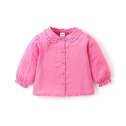 Babyhug Single Jersey Knit Full Sleeves Solid Colour Peter Pan Collared Top & Floral Printed Skirt - Pink & Blue