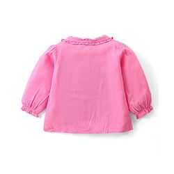 Babyhug Single Jersey Knit Full Sleeves Solid Colour Peter Pan Collared Top & Floral Printed Skirt - Pink & Blue