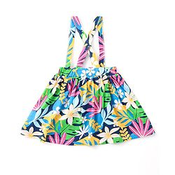 Babyhug Single Jersey Knit Full Sleeves Solid Colour Peter Pan Collared Top & Floral Printed Skirt - Pink & Blue