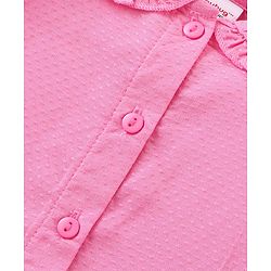 Babyhug Single Jersey Knit Full Sleeves Solid Colour Peter Pan Collared Top & Floral Printed Skirt - Pink & Blue