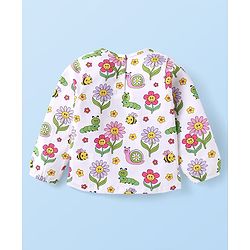Babyhug Single Jersey Knit Full Sleeves Top & Skirt with Floral Print & Frill Detailing - Pink & White