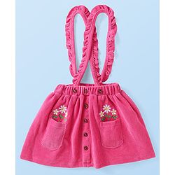 Babyhug Single Jersey Knit Full Sleeves Top & Skirt with Floral Print & Frill Detailing - Pink & White