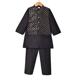 Babyhug Woven Full Sleeves Solid Colour Kurta Payjama Set with Sequinned  Embroidered Jacket - Black