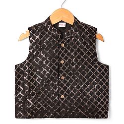 Babyhug Woven Full Sleeves Solid Colour Kurta Payjama Set with Sequinned  Embroidered Jacket - Black