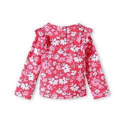Babyhug Single Jersey Knit Full Sleeves Floral Printed Top & Mid Thigh Length Corduroy Skirt Set - Pink & Maroon