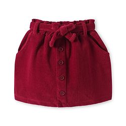 Babyhug Single Jersey Knit Full Sleeves Floral Printed Top & Mid Thigh Length Corduroy Skirt Set - Pink & Maroon