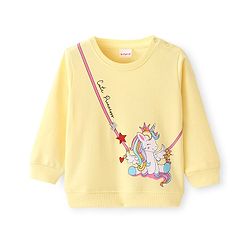 Babyhug Cotton Knit Full Sleeves Sweatshirt with Unicorn Design - Yellow