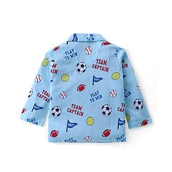 Babyhug Cotton Knit Full Sleeves Front Open Night Suit With Sports Print - Sky Blue