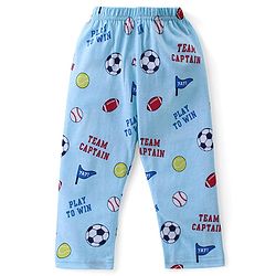 Babyhug Cotton Knit Full Sleeves Front Open Night Suit With Sports Print - Sky Blue