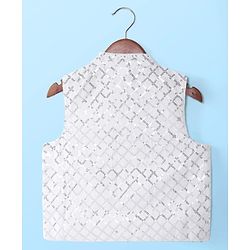 Babyhug Full Sleeves Solid Kurta Pyjama Set with Sequenced Embroidered Jacket - White & Silver