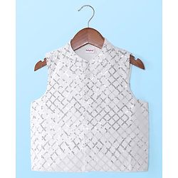 Babyhug Full Sleeves Solid Kurta Pyjama Set with Sequenced Embroidered Jacket - White & Silver