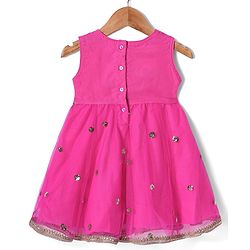 Babyhug Woven Ethnic Dress with Three Fourth Sleeves Shrug & Sequin Detailing & Floral Embroidery - Dark Pink & Sea Green