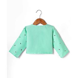 Babyhug Woven Ethnic Dress with Three Fourth Sleeves Shrug & Sequin Detailing & Floral Embroidery - Dark Pink & Sea Green