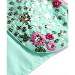 Babyhug Woven Ethnic Dress with Three Fourth Sleeves Shrug & Sequin Detailing & Floral Embroidery - Dark Pink & Sea Green