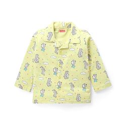Babyhug Cotton Knit Full Sleeves Front Open Night Suit With Bunny & Bear Print - Yellow