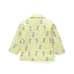Babyhug Cotton Knit Full Sleeves Front Open Night Suit With Bunny & Bear Print - Yellow