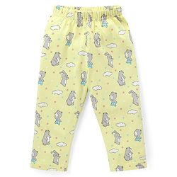 Babyhug Cotton Knit Full Sleeves Front Open Night Suit With Bunny & Bear Print - Yellow