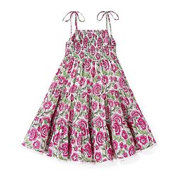 Babyhug Cambric Woven Sleeveless Floral Printed Ethnic Dress -  White