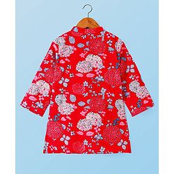 Babyhug Cambric Cotton Woven Full Sleeves Floral Print Kurta Pyjama Set - Red