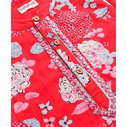 Babyhug Cambric Cotton Woven Full Sleeves Floral Print Kurta Pyjama Set - Red