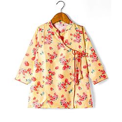 Babyhug Cambric Woven Full Sleeves Floral Printed Kurta Dhoti Set - Yellow & Orange