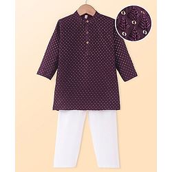 Babyhug Woven Full Sleeves Kurta Pyjama Set With Sequin Embroidery - Wine