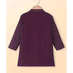 Babyhug Woven Full Sleeves Kurta Pyjama Set With Sequin Embroidery - Wine