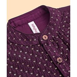 Babyhug Woven Full Sleeves Kurta Pyjama Set With Sequin Embroidery - Wine