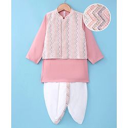 Babyhug Woven Full Sleeves Kurta Dhoti Set With Embroidered Jacket - Pink