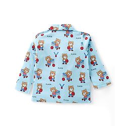 Babyhug Cotton Knit Full Sleeves Front Open Night Suit Bear Print - Sky Blue
