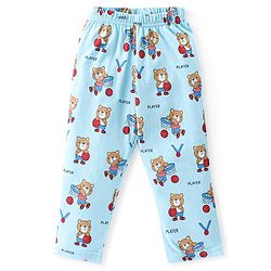 Babyhug Cotton Knit Full Sleeves Front Open Night Suit Bear Print - Sky Blue