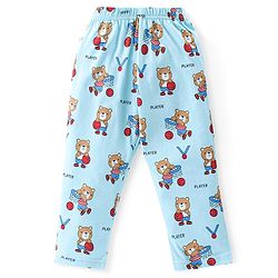 Babyhug Cotton Knit Full Sleeves Front Open Night Suit Bear Print - Sky Blue