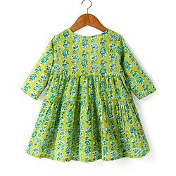 Babyhug Cotton Woven Tiered Frock with Three Fourth Sleeves Floral Printed Tie Up Shrug - Limegreen