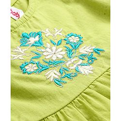 Babyhug Cotton Woven Tiered Frock with Three Fourth Sleeves Floral Printed Tie Up Shrug - Limegreen
