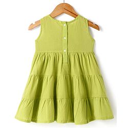 Babyhug Cotton Woven Tiered Frock with Three Fourth Sleeves Floral Printed Tie Up Shrug - Limegreen