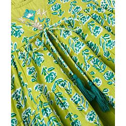 Babyhug Cotton Woven Tiered Frock with Three Fourth Sleeves Floral Printed Tie Up Shrug - Limegreen