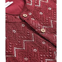 Babyhug Woven Full Sleeves Sequin Embroidered Kurta Pyjama Set - Maroon