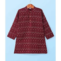 Babyhug Woven Full Sleeves Sequin Embroidered Kurta Pyjama Set - Maroon