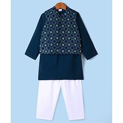 Babyhug Woven Full Sleeves Solid Colour Kurta & Pyjama Set with Embroidered  Jacket - Dark  Green
