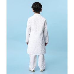 Babyhug Cotton Woven Full Sleeves Solid Embroidered Kurta Pyjama Set - White